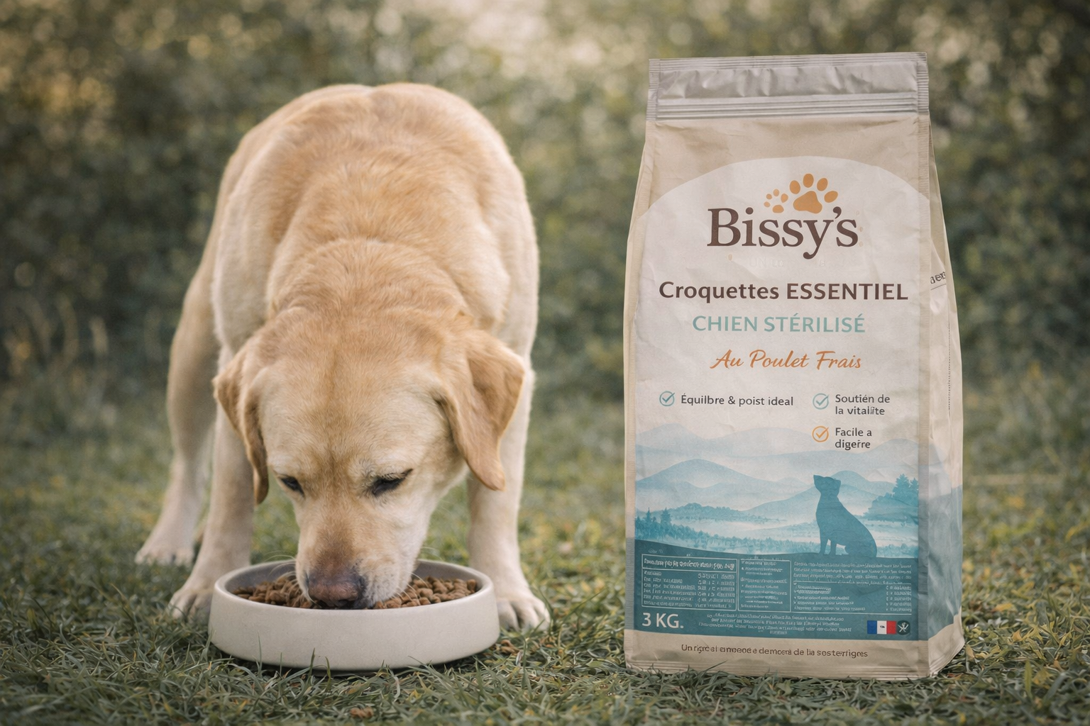 Croquettes ESSENTIEL – Chien stérilisé ou sédentaire – Poulet frais