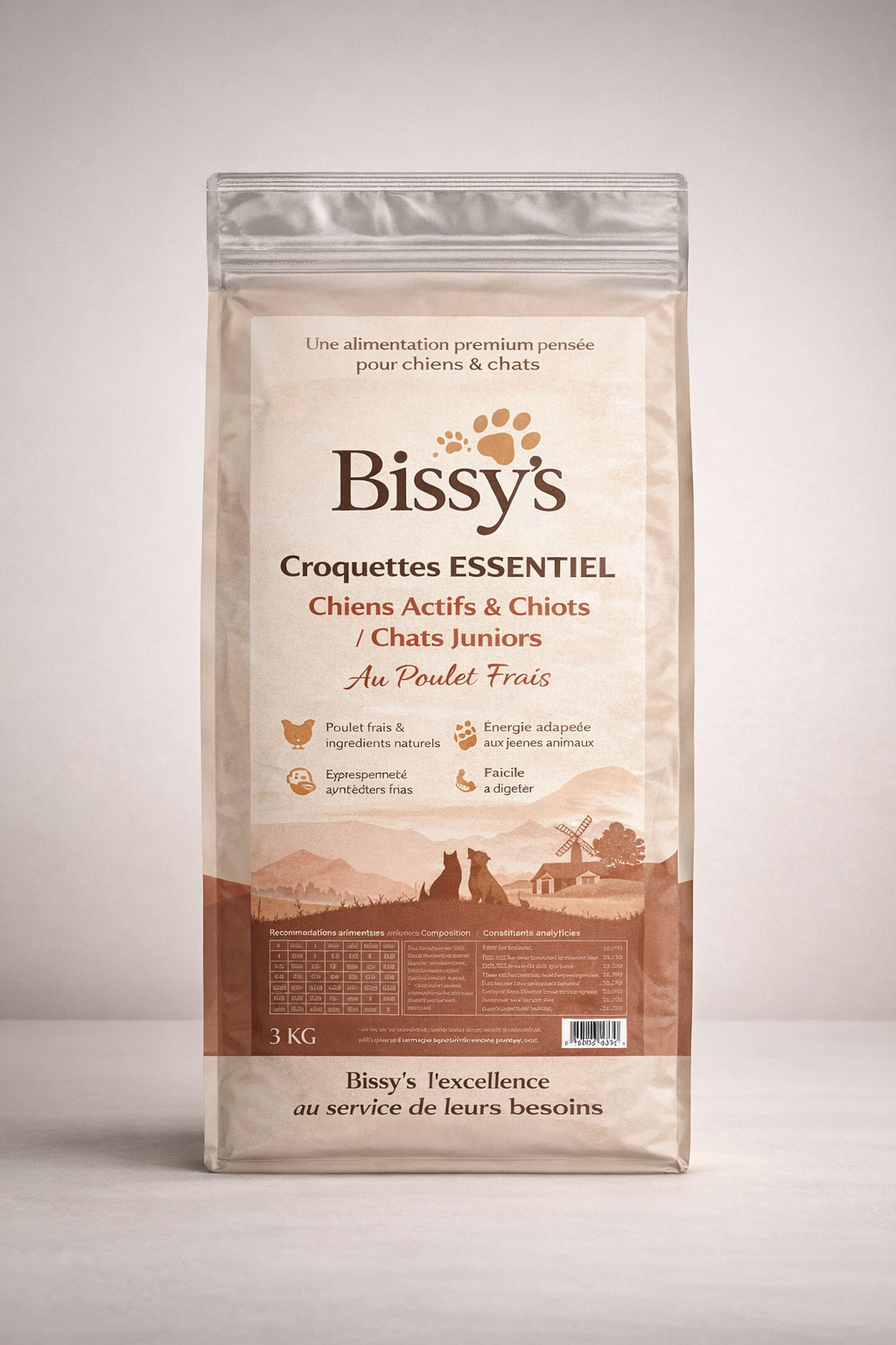 Croquettes ESSENTIEL Chien Actif ou Chiot au Poulet Frais